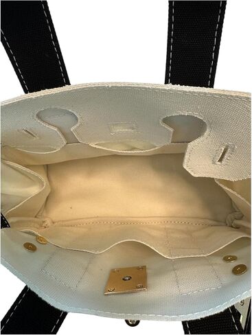 Canvas Mini Tote Bag, 8 Pockets, Distressed Finish, Durable, Gold Hardware (Beige/Cream) in Kuwait