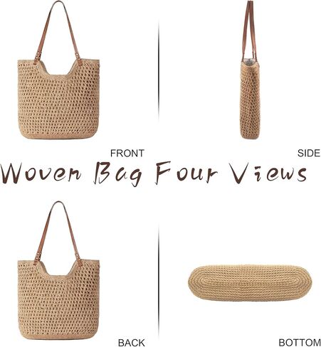 Crochet Beach Bag, Woven Tote Bag, Boho Bags for Women,Summer Purse with Zipper & Pocket in Kuwait