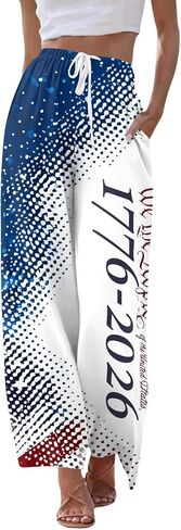 HXHYQKP Independence Day American Flag Print Pants for Women Drawstring Elastic Waist Athletic Jogger Streetwear with Pocket in Saudi Arabia