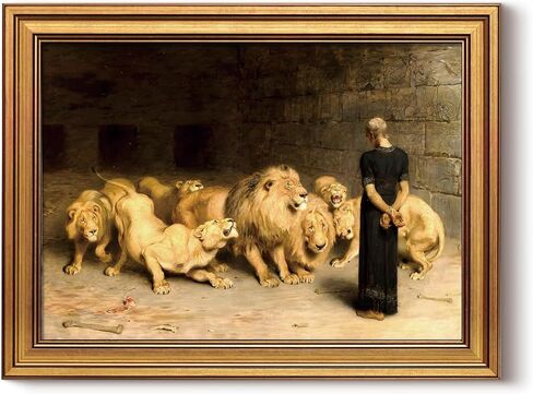ARPEOTCY Gold Framed Canvas Wall Art – “Daniel in the Lion’s Den", 16x12in Classic Biblical Painting, Faith, Deliverance & Resurrection Symbolism, Christian Artwork for Home,Office & Church Decor in Saudi Arabia
