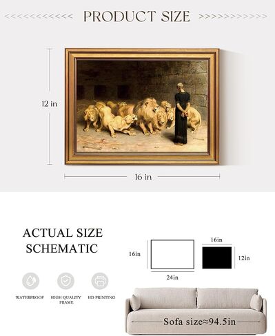 ARPEOTCY Gold Framed Canvas Wall Art – “Daniel in the Lion’s Den", 16x12in Classic Biblical Painting, Faith, Deliverance & Resurrection Symbolism, Christian Artwork for Home,Office & Church Decor in Saudi Arabia