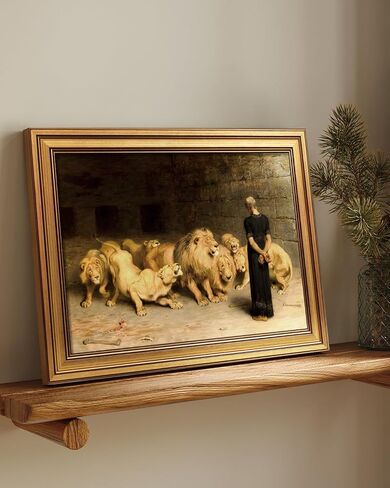 ARPEOTCY Gold Framed Canvas Wall Art – “Daniel in the Lion’s Den", 16x12in Classic Biblical Painting, Faith, Deliverance & Resurrection Symbolism, Christian Artwork for Home,Office & Church Decor in Saudi Arabia