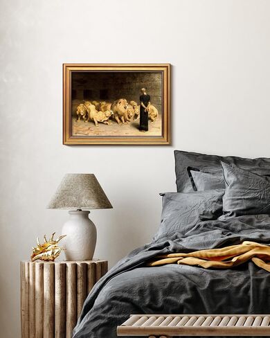 ARPEOTCY Gold Framed Canvas Wall Art – “Daniel in the Lion’s Den", 16x12in Classic Biblical Painting, Faith, Deliverance & Resurrection Symbolism, Christian Artwork for Home,Office & Church Decor in Saudi Arabia