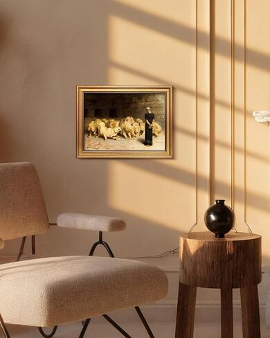 ARPEOTCY Gold Framed Canvas Wall Art – “Daniel in the Lion’s Den", 16x12in Classic Biblical Painting, Faith, Deliverance & Resurrection Symbolism, Christian Artwork for Home,Office & Church Decor in Saudi Arabia
