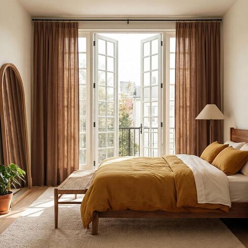 NICETOWN Pinch Pleated Linen Gold Brown Curtains 96 inches Long, Flax Linen Blend Semi Sheer Privacy with Light Filtering Window Treatments Causal Drapes for Bedroom, W40 x L96, 2 Panels in Kuwait