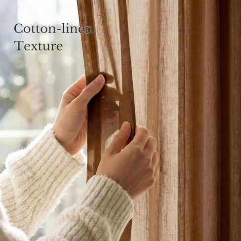 NICETOWN Pinch Pleated Linen Gold Brown Curtains 96 inches Long, Flax Linen Blend Semi Sheer Privacy with Light Filtering Window Treatments Causal Drapes for Bedroom, W40 x L96, 2 Panels in Kuwait