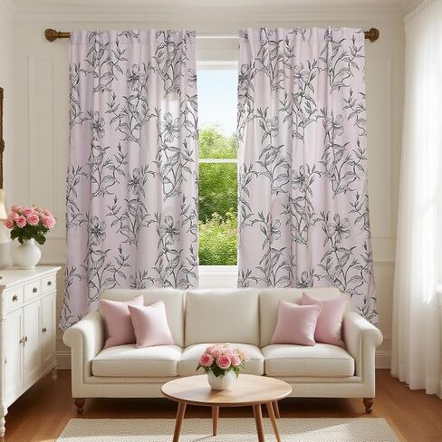 Semi Sheer Curtains 63 Inches Long 2 Panels - Back Tab & Rod Pocket Floral Botanical Line Art Curtain Drapes, Light Filtering Privacy Window Treatments for Modern Farmhouse Homes, 52Wx63L in Saudi Arabia