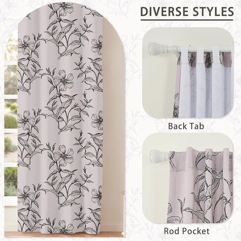 Semi Sheer Curtains 63 Inches Long 2 Panels - Back Tab & Rod Pocket Floral Botanical Line Art Curtain Drapes, Light Filtering Privacy Window Treatments for Modern Farmhouse Homes, 52Wx63L in Saudi Arabia
