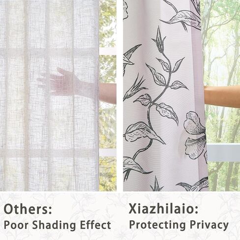 Semi Sheer Curtains 63 Inches Long 2 Panels - Back Tab & Rod Pocket Floral Botanical Line Art Curtain Drapes, Light Filtering Privacy Window Treatments for Modern Farmhouse Homes, 52Wx63L in Saudi Arabia