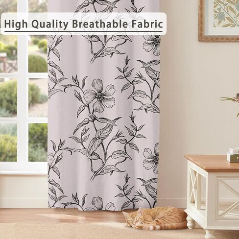 Semi Sheer Curtains 63 Inches Long 2 Panels - Back Tab & Rod Pocket Floral Botanical Line Art Curtain Drapes, Light Filtering Privacy Window Treatments for Modern Farmhouse Homes, 52Wx63L in Saudi Arabia