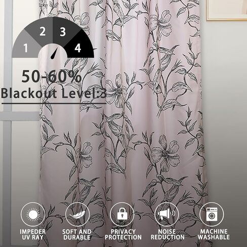 Semi Sheer Curtains 63 Inches Long 2 Panels - Back Tab & Rod Pocket Floral Botanical Line Art Curtain Drapes, Light Filtering Privacy Window Treatments for Modern Farmhouse Homes, 52Wx63L in Saudi Arabia