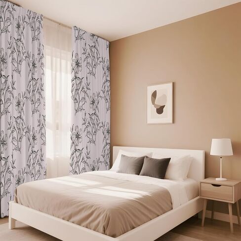 Semi Sheer Curtains 63 Inches Long 2 Panels - Back Tab & Rod Pocket Floral Botanical Line Art Curtain Drapes, Light Filtering Privacy Window Treatments for Modern Farmhouse Homes, 52Wx63L in Saudi Arabia
