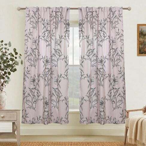 Semi Sheer Curtains 63 Inches Long 2 Panels - Back Tab & Rod Pocket Floral Botanical Line Art Curtain Drapes, Light Filtering Privacy Window Treatments for Modern Farmhouse Homes, 52Wx63L in Saudi Arabia