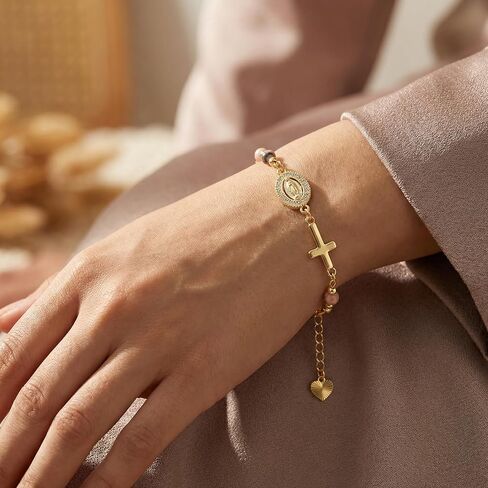 Rosary Cross Dainty Gold-Tone Cross Rosary Hand bracelet Specific for Women Religious Hand bracelet Gifts for Confirmation Baptism First Communion Celebration Ornaments in Saudi Arabia