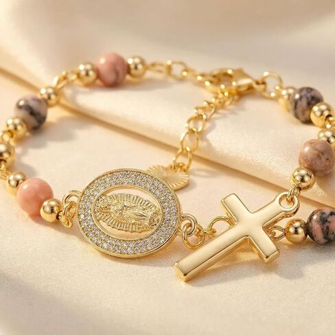 Rosary Cross Dainty Gold-Tone Cross Rosary Hand bracelet Specific for Women Religious Hand bracelet Gifts for Confirmation Baptism First Communion Celebration Ornaments in Saudi Arabia