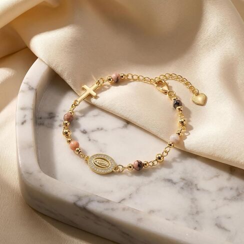 Rosary Cross Dainty Gold-Tone Cross Rosary Hand bracelet Specific for Women Religious Hand bracelet Gifts for Confirmation Baptism First Communion Celebration Ornaments in Saudi Arabia