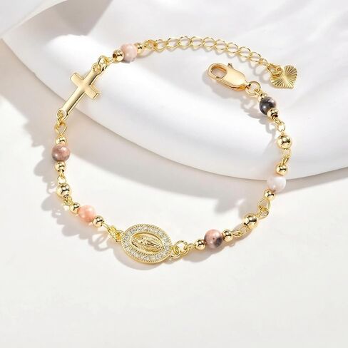 Rosary Cross Dainty Gold-Tone Cross Rosary Hand bracelet Specific for Women Religious Hand bracelet Gifts for Confirmation Baptism First Communion Celebration Ornaments in Saudi Arabia