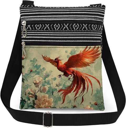Phoenix Crossbody Bag Pink Flowers with Bird Adjustable Strap Messenger Bag Daily Use Zipper Purse Birthday Gift or Christmas Present​​ for Friend in Saudi Arabia