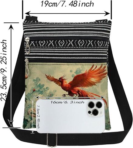 Phoenix Crossbody Bag Pink Flowers with Bird Adjustable Strap Messenger Bag Daily Use Zipper Purse Birthday Gift or Christmas Present​​ for Friend in Saudi Arabia