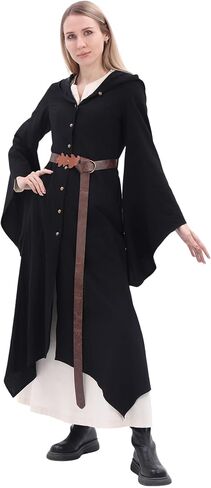 Medieval Hooded Cloak Robe with Leaf Belt Renaissance Faires Retro Cape Wizard Halloween LARP Costume in Saudi Arabia