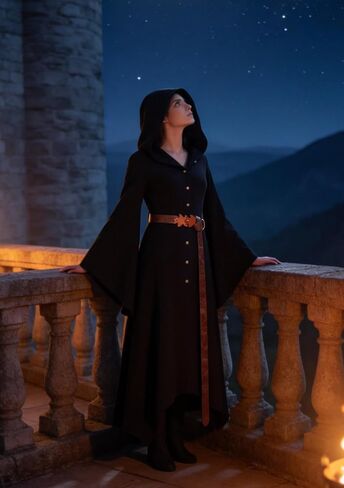Medieval Hooded Cloak Robe with Leaf Belt Renaissance Faires Retro Cape Wizard Halloween LARP Costume in Saudi Arabia
