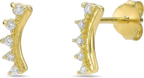 Lavari Jewelers 1/10 Carat Round Lab Grown Diamond Crawler Earrings for Women I 18k Yellow Gold Plated 925 Sterling Silver Ear Climber for Her I Hypoallergenic Push Back Studs in Kuwait