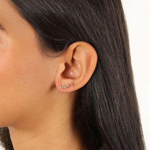 Lavari Jewelers 1/10 Carat Round Lab Grown Diamond Crawler Earrings for Women I 18k Yellow Gold Plated 925 Sterling Silver Ear Climber for Her I Hypoallergenic Push Back Studs in Kuwait