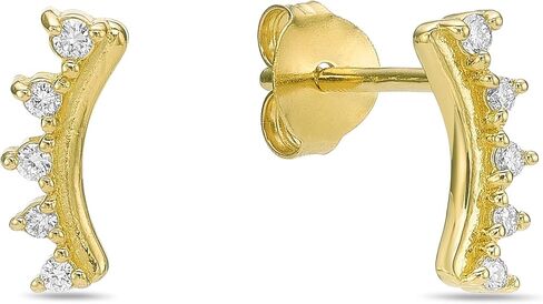 Lavari Jewelers 1/10 Carat Round Lab Grown Diamond Crawler Earrings for Women I 18k Yellow Gold Plated 925 Sterling Silver Ear Climber for Her I Hypoallergenic Push Back Studs in Kuwait