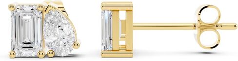 1 Carat Emerald and Pear Cut Moissanite Toi et Moi Stud Earrings for Women in 14K Gold Plated 925 Sterling Silver D Color VVS1 Jewelry Gift for Her in Saudi Arabia