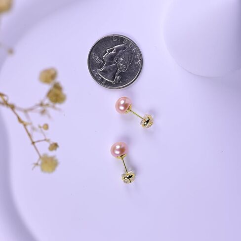 Pearl earrings for Women,8MM S925 Silver Real Pearl Studs Pink Earrings 14K Gold Plated hypoallergenic Earring for Wonmen (8F) in Saudi Arabia
