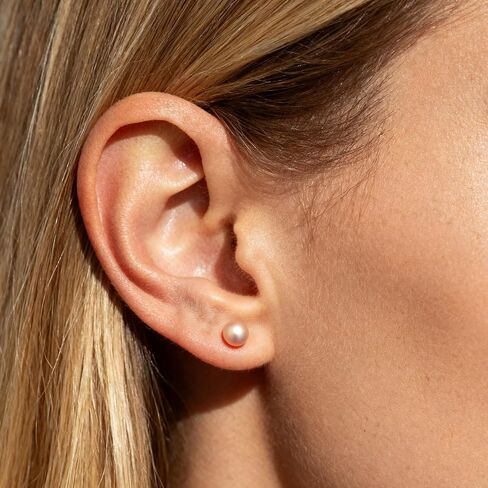 Pearl earrings for Women,8MM S925 Silver Real Pearl Studs Pink Earrings 14K Gold Plated hypoallergenic Earring for Wonmen (8F) in Saudi Arabia