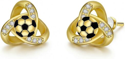 Gold Soccer Ball Stud Earrings for Women, 925 Sterling Silver Post Cubic Zirconia Sports Jewelry, World Cup Game Day Fan Accessories Gift in Saudi Arabia