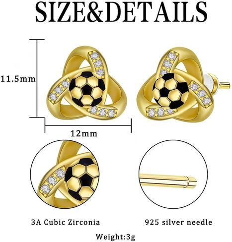 Gold Soccer Ball Stud Earrings for Women, 925 Sterling Silver Post Cubic Zirconia Sports Jewelry, World Cup Game Day Fan Accessories Gift in Saudi Arabia
