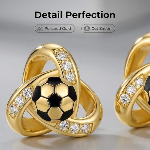 Gold Soccer Ball Stud Earrings for Women, 925 Sterling Silver Post Cubic Zirconia Sports Jewelry, World Cup Game Day Fan Accessories Gift in Saudi Arabia