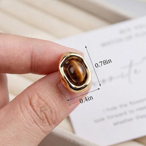 Gold Plated Tiger Eye Stud Earrings for Women, Vintage Brown Oval Gemstone Earrings with Irregular Circular Bezel Frame, Tiger's Eye Stone Jewelry in Saudi Arabia