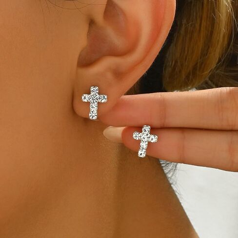 QiaTsed Earrings for Women Cross Stud Earrings Hypoallergenic Dainty Earrings Simple Small Earrings Ideal Jewelry Gift for Women in Saudi Arabia