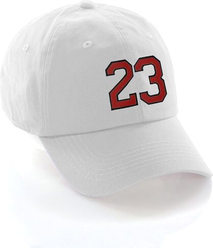 I&W Hatgear قبعة بيسبول ذات أرقام مخصصة من 00 إلى 99 لونًا للفريق، قبعة بيضاء وأسود وأحمر in Kuwait