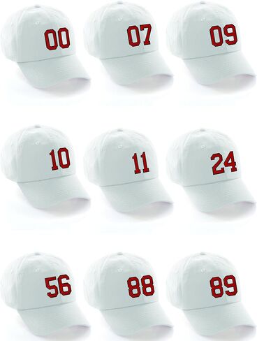 I&W Hatgear قبعة بيسبول ذات أرقام مخصصة من 00 إلى 99 لونًا للفريق، قبعة بيضاء وأسود وأحمر in Kuwait