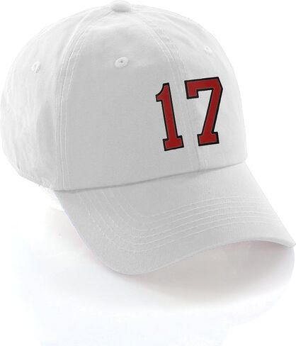 I&W Hatgear قبعة بيسبول ذات أرقام مخصصة من 00 إلى 99 لونًا للفريق، قبعة بيضاء وأسود وأحمر in Kuwait