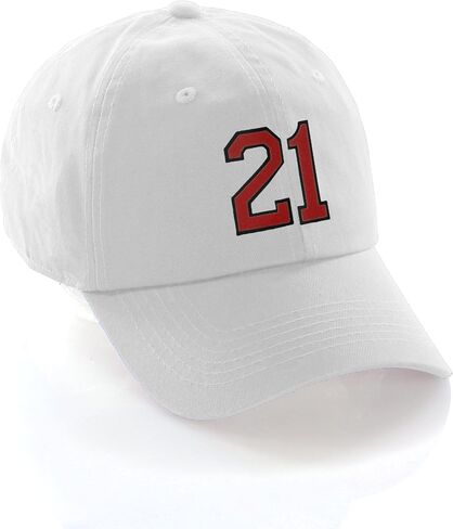 I&W Hatgear قبعة بيسبول ذات أرقام مخصصة من 00 إلى 99 لونًا للفريق، قبعة بيضاء وأسود وأحمر in Kuwait