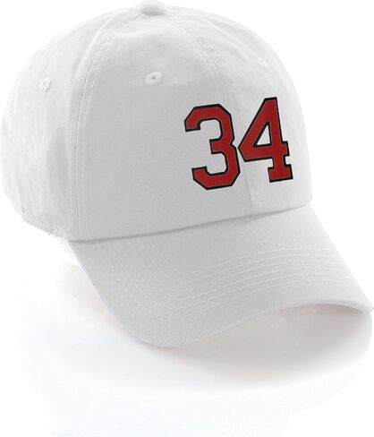 I&W Hatgear قبعة بيسبول ذات أرقام مخصصة من 00 إلى 99 لونًا للفريق، قبعة بيضاء وأسود وأحمر in Kuwait