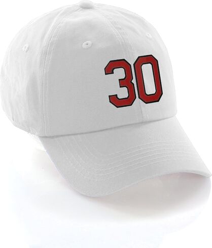 I&W Hatgear قبعة بيسبول ذات أرقام مخصصة من 00 إلى 99 لونًا للفريق، قبعة بيضاء وأسود وأحمر in Kuwait