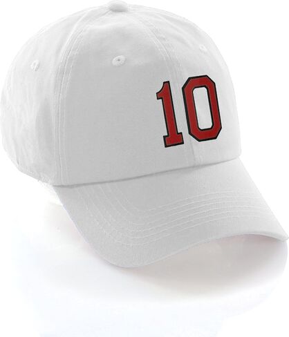 I&W Hatgear قبعة بيسبول ذات أرقام مخصصة من 00 إلى 99 لونًا للفريق، قبعة بيضاء وأسود وأحمر in Kuwait