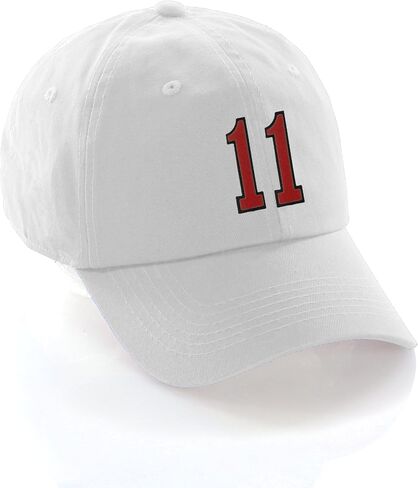 I&W Hatgear قبعة بيسبول ذات أرقام مخصصة من 00 إلى 99 لونًا للفريق، قبعة بيضاء وأسود وأحمر in Kuwait
