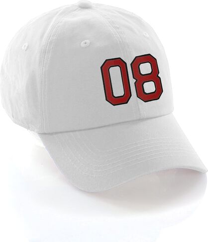 I&W Hatgear قبعة بيسبول ذات أرقام مخصصة من 00 إلى 99 لونًا للفريق، قبعة بيضاء وأسود وأحمر in Kuwait