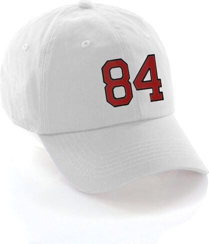 I&W Hatgear قبعة بيسبول ذات أرقام مخصصة من 00 إلى 99 لونًا للفريق، قبعة بيضاء وأسود وأحمر in Kuwait