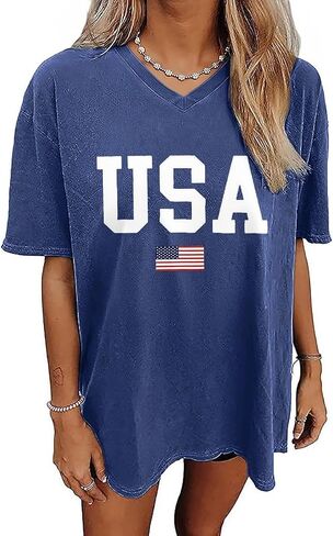 Qbily Women's V-Neck Oversized T-Shirt Summer Casual Cute Short Sleeve Looce Fit Basic Graphic Tees Tops in Saudi Arabia