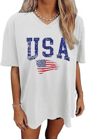 Qbily Women's V-Neck Oversized T-Shirt Summer Casual Cute Short Sleeve Looce Fit Basic Graphic Tees Tops in Saudi Arabia