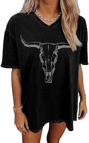 Qbily Women's V-Neck Oversized T-Shirt Summer Casual Cute Short Sleeve Looce Fit Basic Graphic Tees Tops in Saudi Arabia