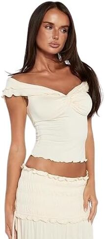 Tiger Mist Women's Denali Off-Shoulder Top with Ruched Bust and Twist Front in Saudi Arabia